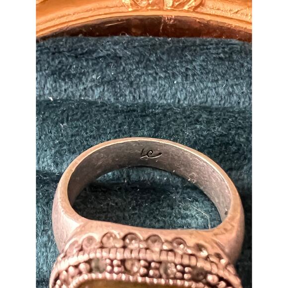 Signed LC Green Faceted Stone Ring Size 7 Boho Statement Tribal Style Abalone - Picture 9 of 12